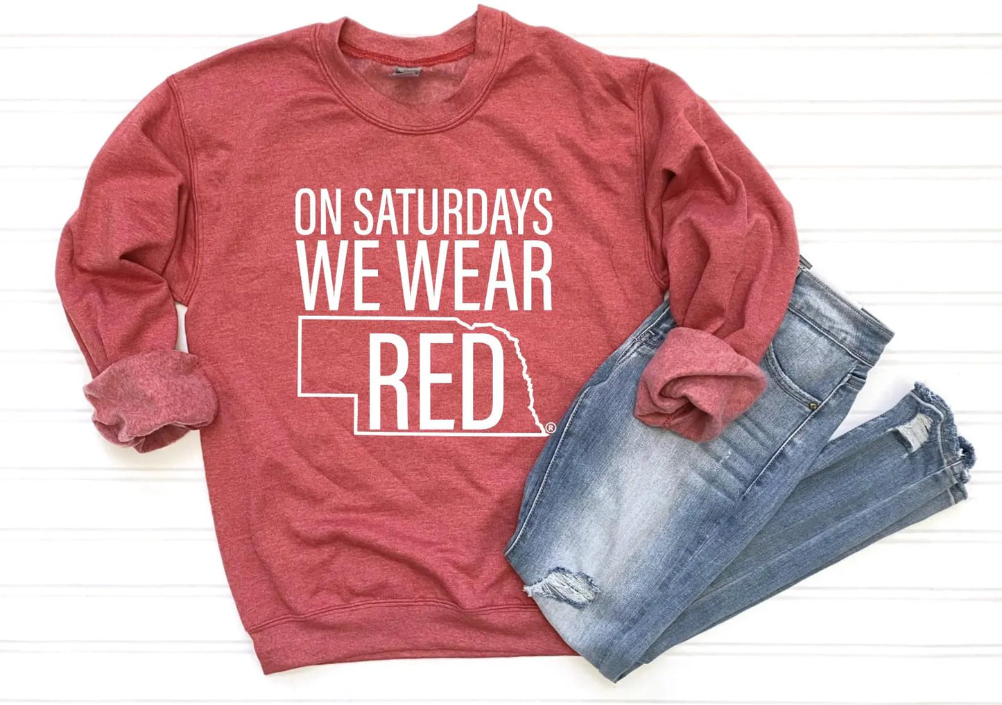 On Saturdays We Wear Red | Nebraska Football Game Day Sweatshirt