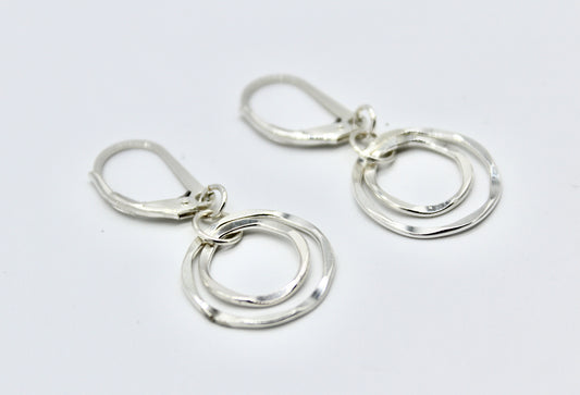 Double Circle Silver Dangle Earrings